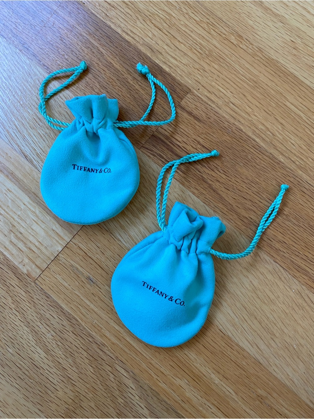Tiffany & Co. Signature Jewelry Turquoise Drawstring Pouches Storage  (Pair)